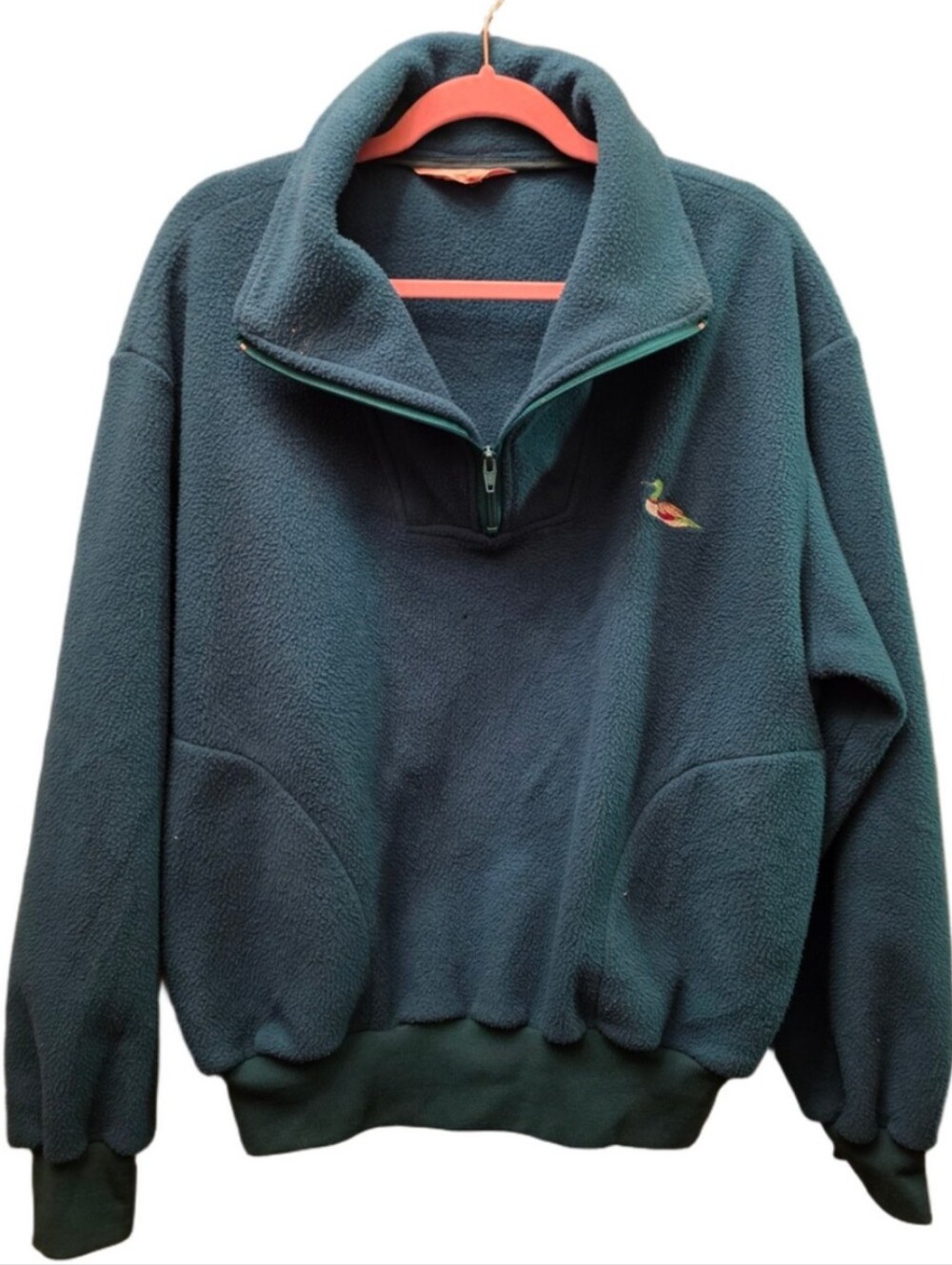 Vintage Deacon Brothers Teal Fleece Quarter Zip Pullover Duck Embroidery XXL